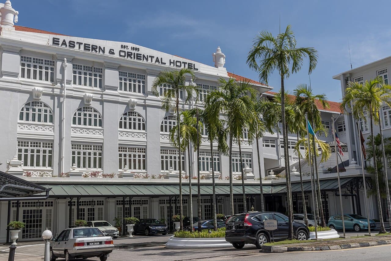 The seafront colonial facade of the Eastern & Oriental Hotel, George Town